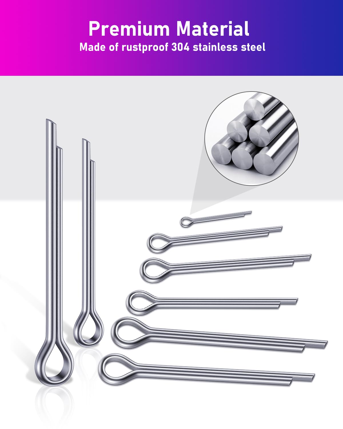 Set di 330 splinte in acciaio inox, 7 misure, M1/M1.5/M2/M2.5/M3/M4/M5, 304 in acciaio inox per auto, meccanica, riparazione navale