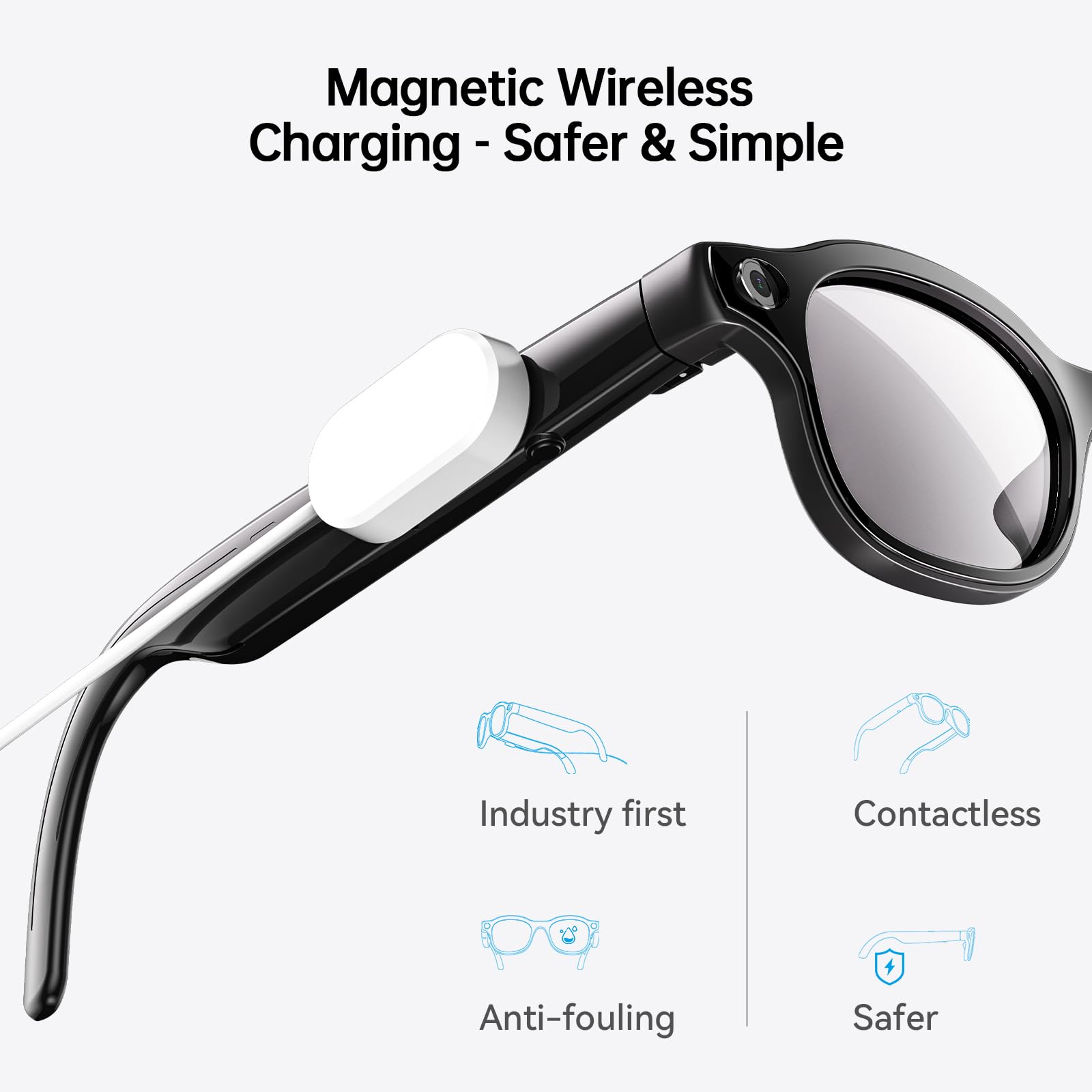 Occhiali intelligenti AI 2026 con fotocamera da 13 MP, ricarica wireless, assistente vocale AI, traduzione in tempo reale, altoparlanti aperti per audio, occhiali per registrazione video Bluetooth per