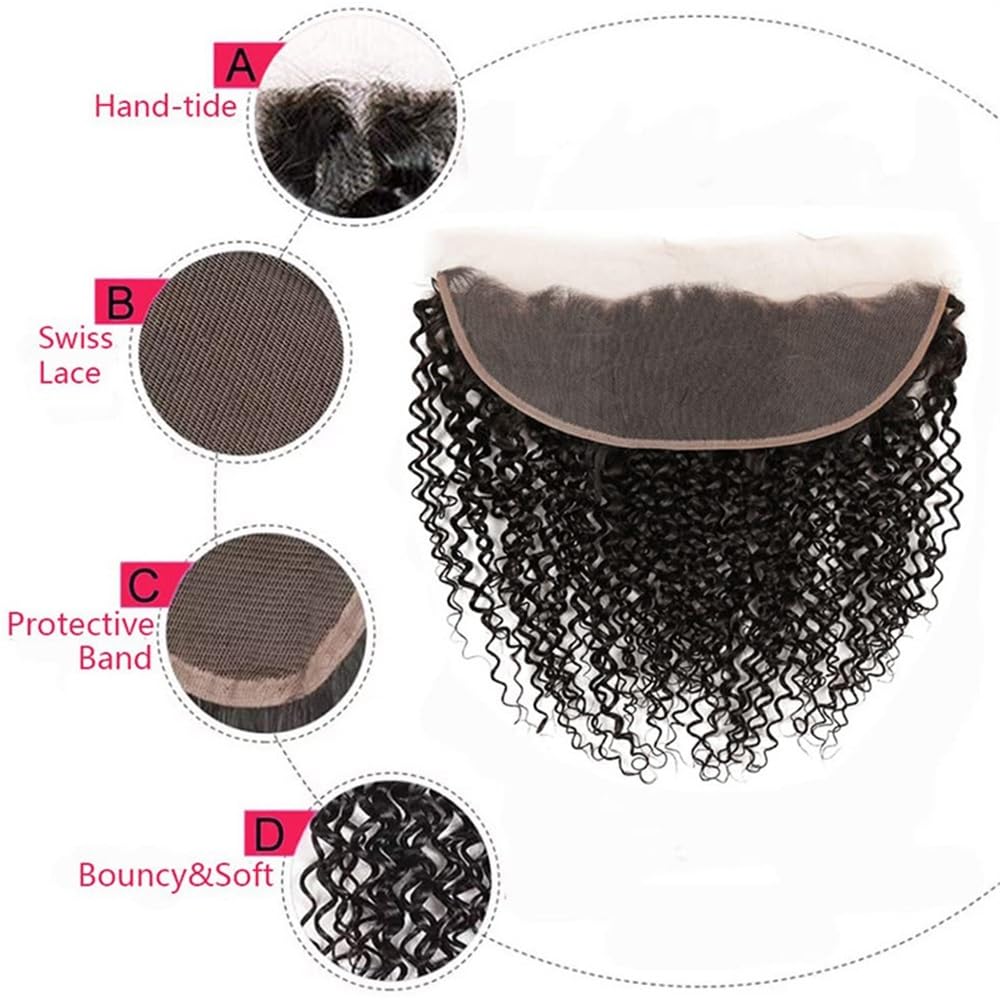 13x4 HD Koronkowe przednie zamknięcie z przodu kręcone ludzkie włosy przedłużanie od ucha do uszu Gęstość 150 naturalna czerń Wear and Go(8 cali)