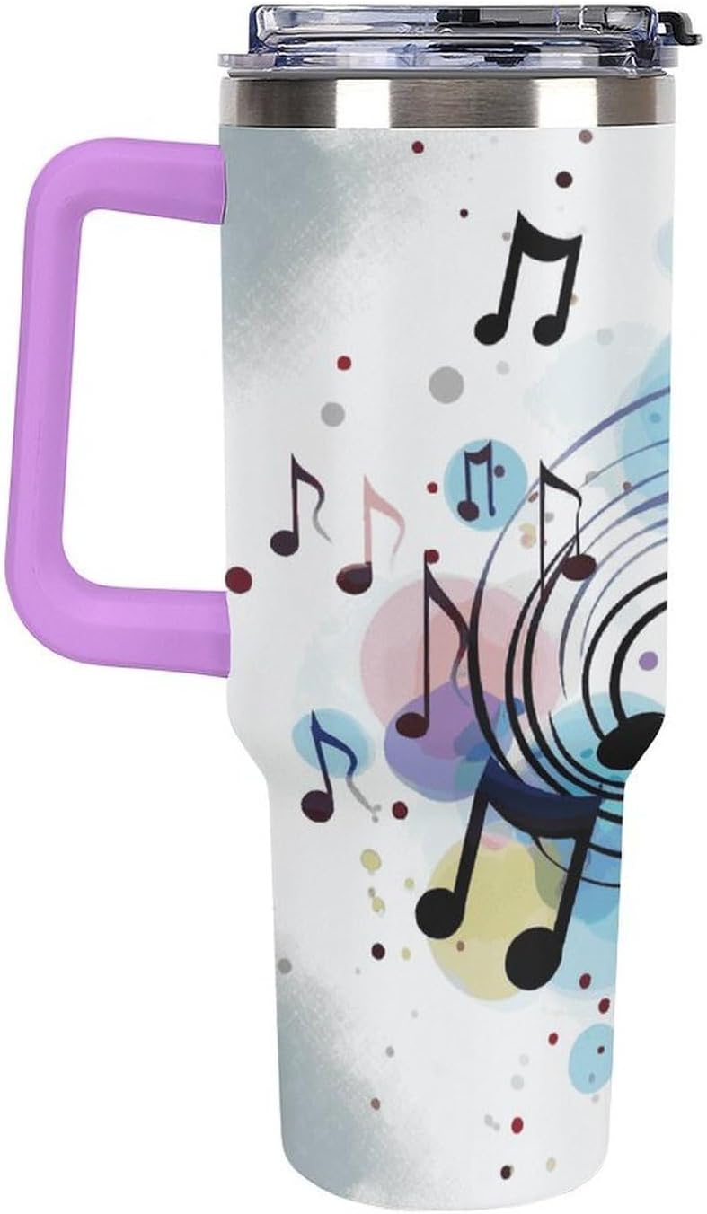 Polka Dot Music Note Tumbler 40 Oz with Handle&Lid Large Car Cup Stainless Steel Vacuum Travel Mug Insulated Water Bottle Leak-proof Portable Coffee Cup for Home Car Outdoor