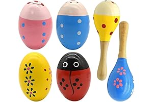 Wooden Easter Eggs Shakers Set of 4 with Two Shaker Sand Hammers