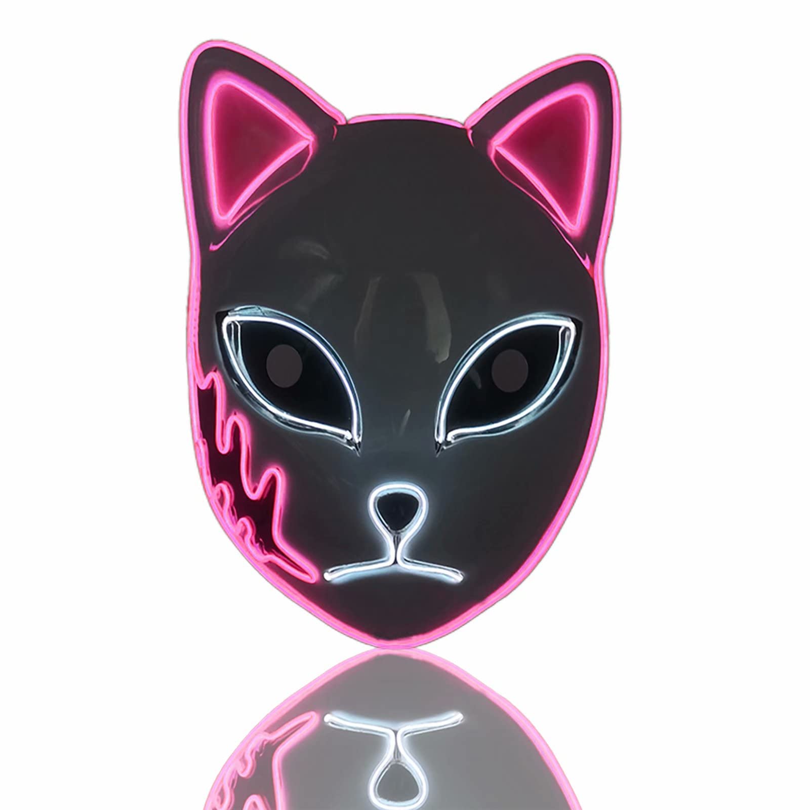 3Pcs Demon LED Mask Costume Props Japanese Anime Plastic Fox Face Cosplay Glowing Masks for Adult Masquerade Party