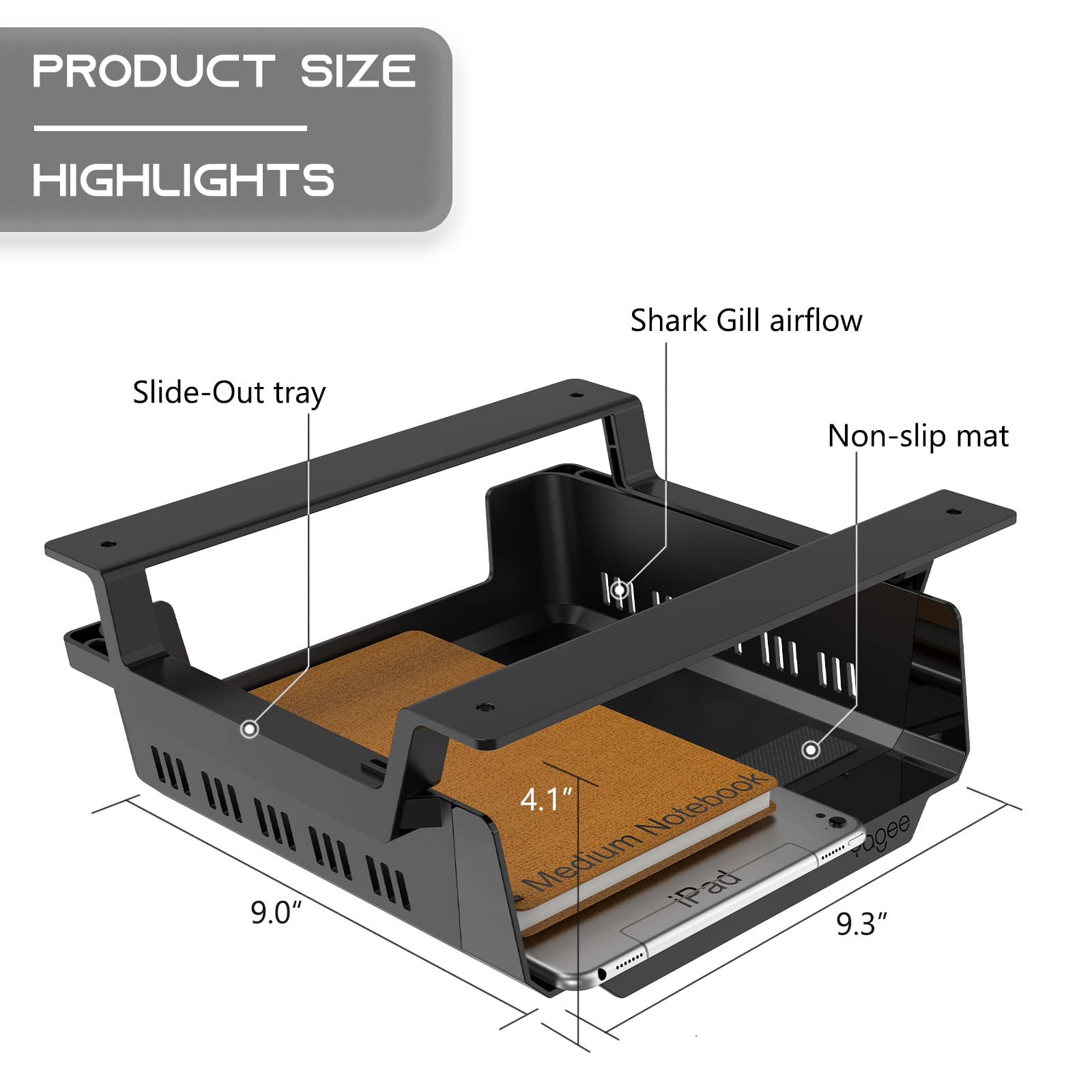 YaGee Under Desk Storage Shelf, SelfAdhesive Under Desk Tray for