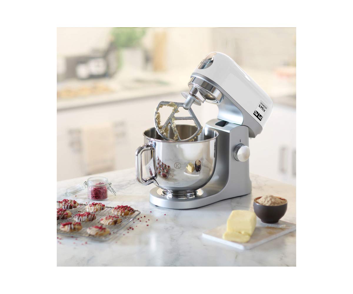 Kenwood KMX750WH Impastatrice Planetaria Kitchen Machine kMix, Robot da Cucina Mixer & KAX980ME Accessorio Sfogliatrice per Impastatrice Planetaria, Acciaio Inossidabile, Argento