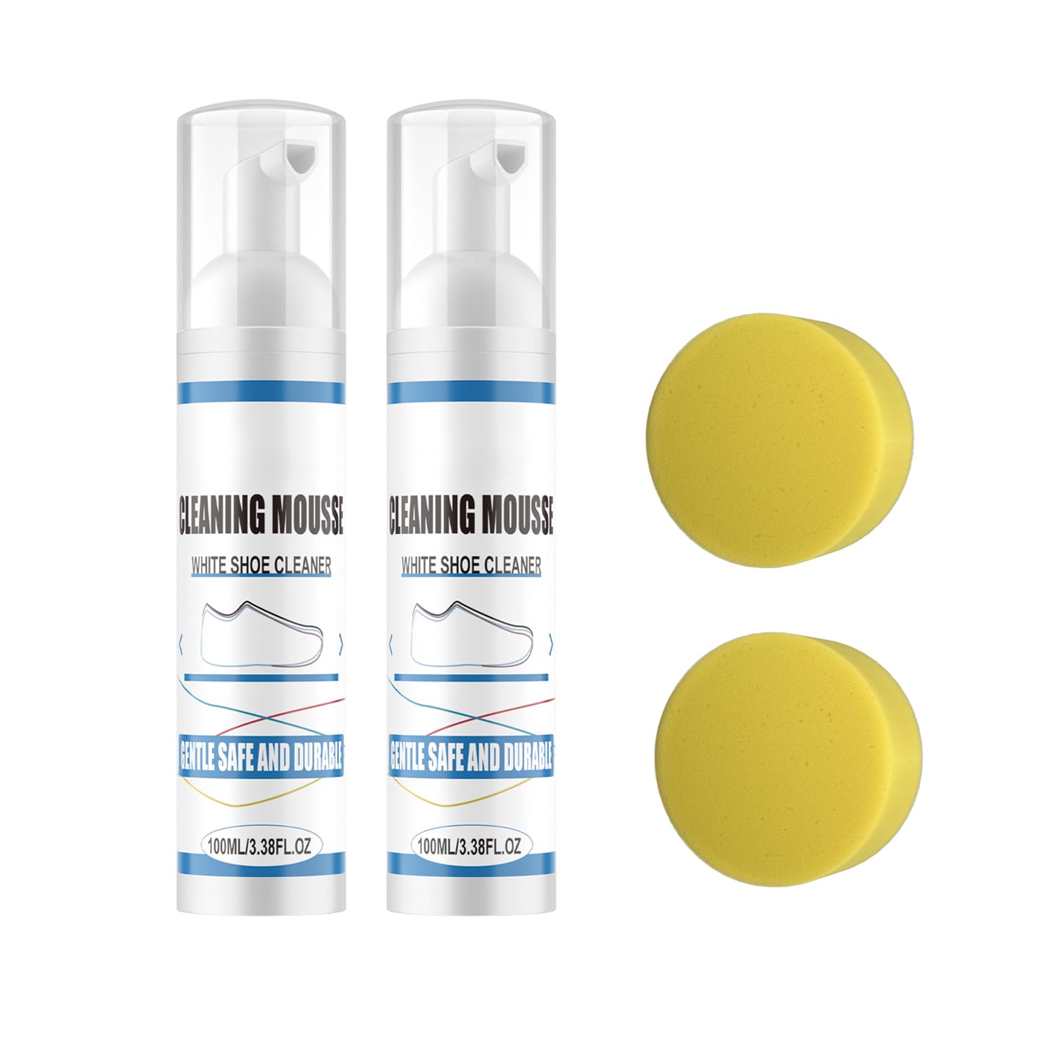 CoweroayShoe Clean-ing Kit, 3.38 Oz White Shoe Clean-er with Sponge - Multifunctional Sneaker Clean-ing Kit for Leather, Knit, Boots, Canvas, Suede Shoes - Removes Dirt & Stain Effortlessly 2 Pack