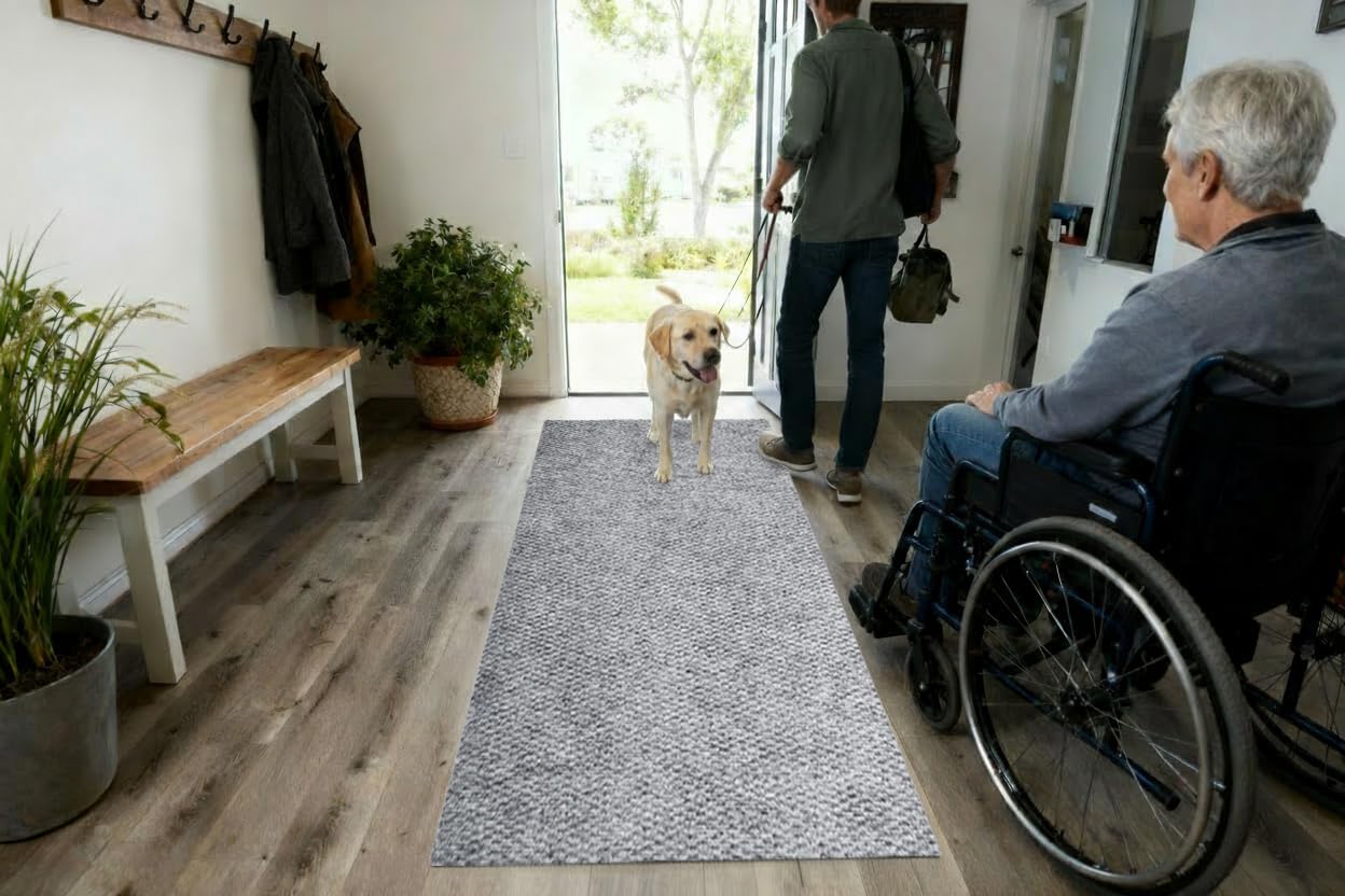 iCustomRug Hallway Runner Rug – 3x10ft Grey, Indoor/Outdoor, Non-Slip Rubber Backing, Low-Profile All-Weather Carpet, Non-Shedding & Easy Care, Entryway Mat Ideal for High Traffic Areas