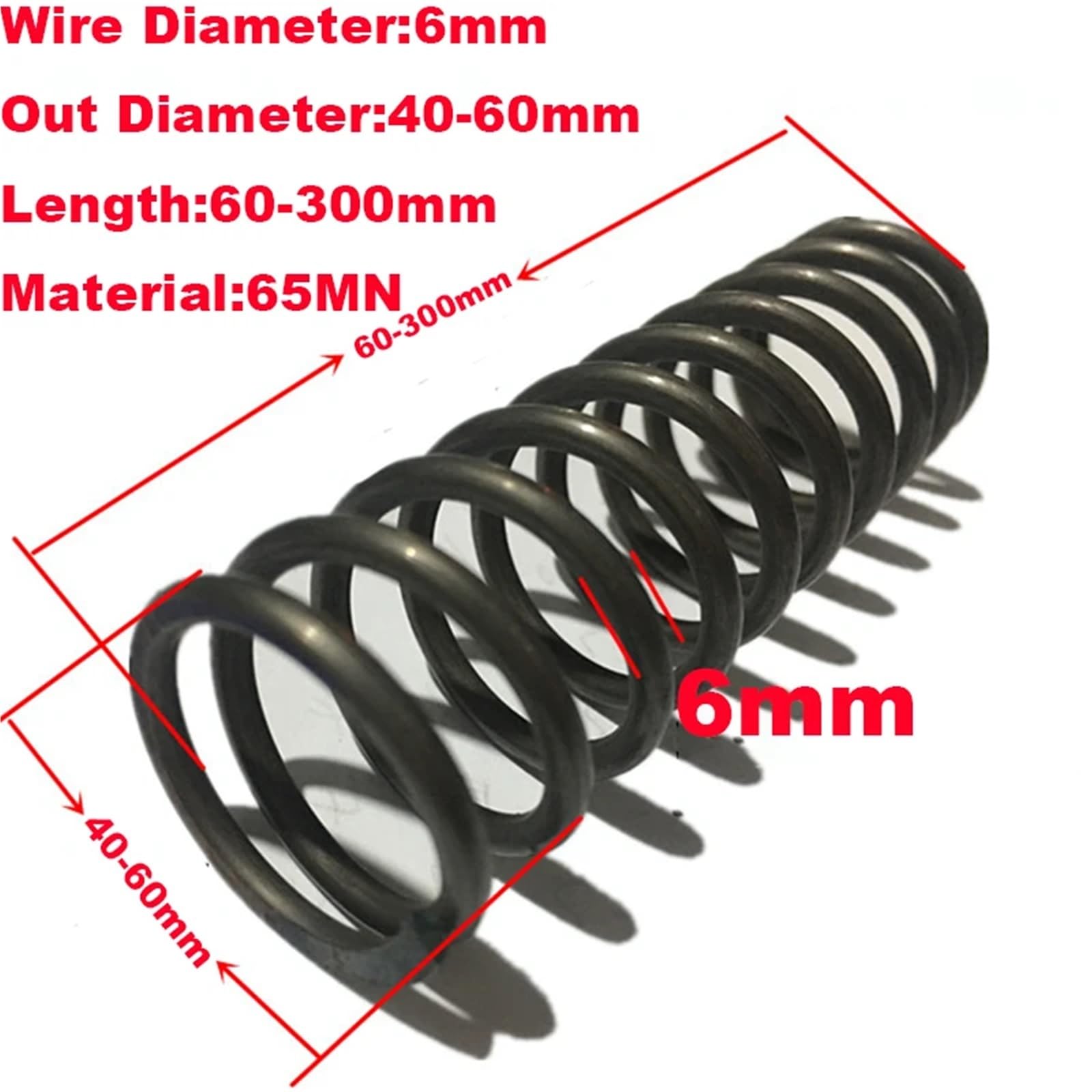 Resorte de Compresión 1PCS Compression Spring | Alambre de bobina de acero resistente y amortiguador de grandes impactos(6x50x300mm)