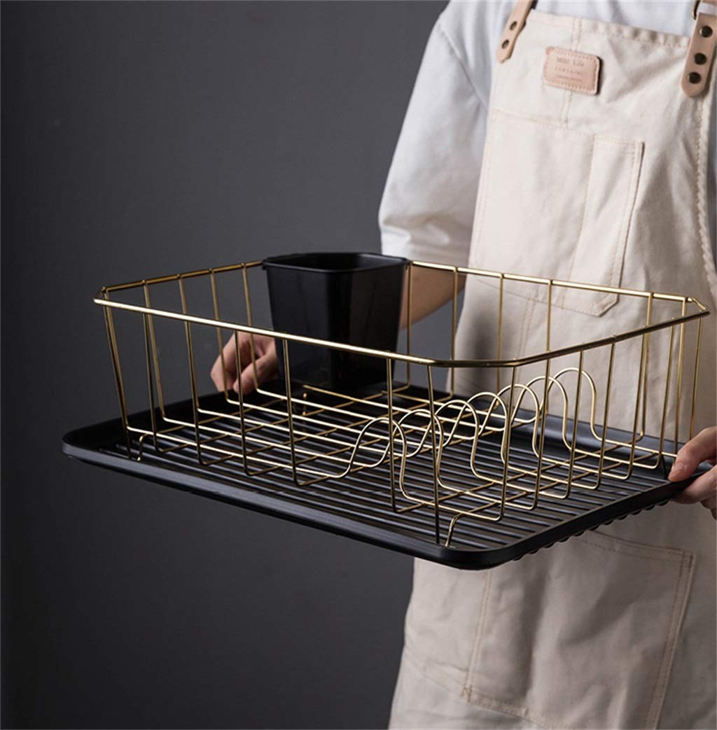 Dish Drying Rack Rostfreie Küche Metall Regale Abtropfgestell Abtropfgestell Rack Abnehmbare Besteckhalter, Gold - 41,5 × 31,5 × 12,5 cm