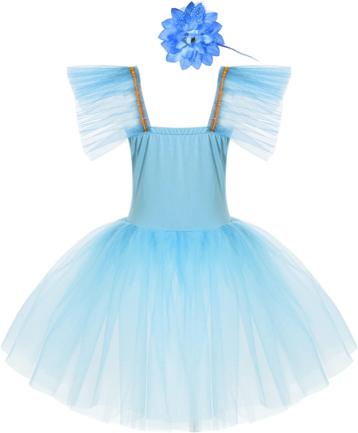 Jhaoyu Kids Girls Swan Lake Ballet Dance Dress Lace Ruffle Sleeve Tutu Skirted Leotards Ballerina Performance Costume