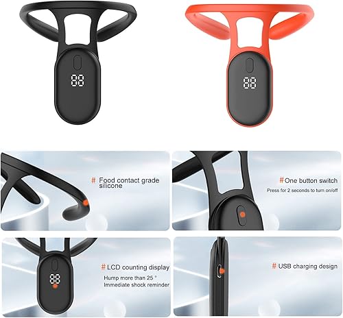 Miniatura 5 de Corrector de cuello colgante con detección inteligente, registro en tiempo real de número de postura, corrector de postura para mujeres y hombres,