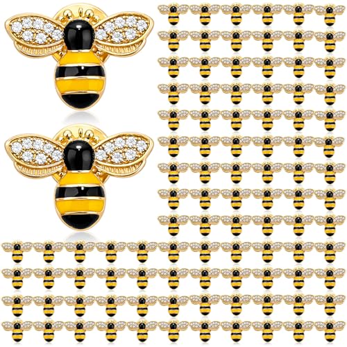 Unittype 25 Pcs Rhinestone Bee Brooches Gold Insect Themed Animal Fashion Brooches with Safety Buttons Cute Animal Lapel Pins for Clothing Bags Hats Gifts
