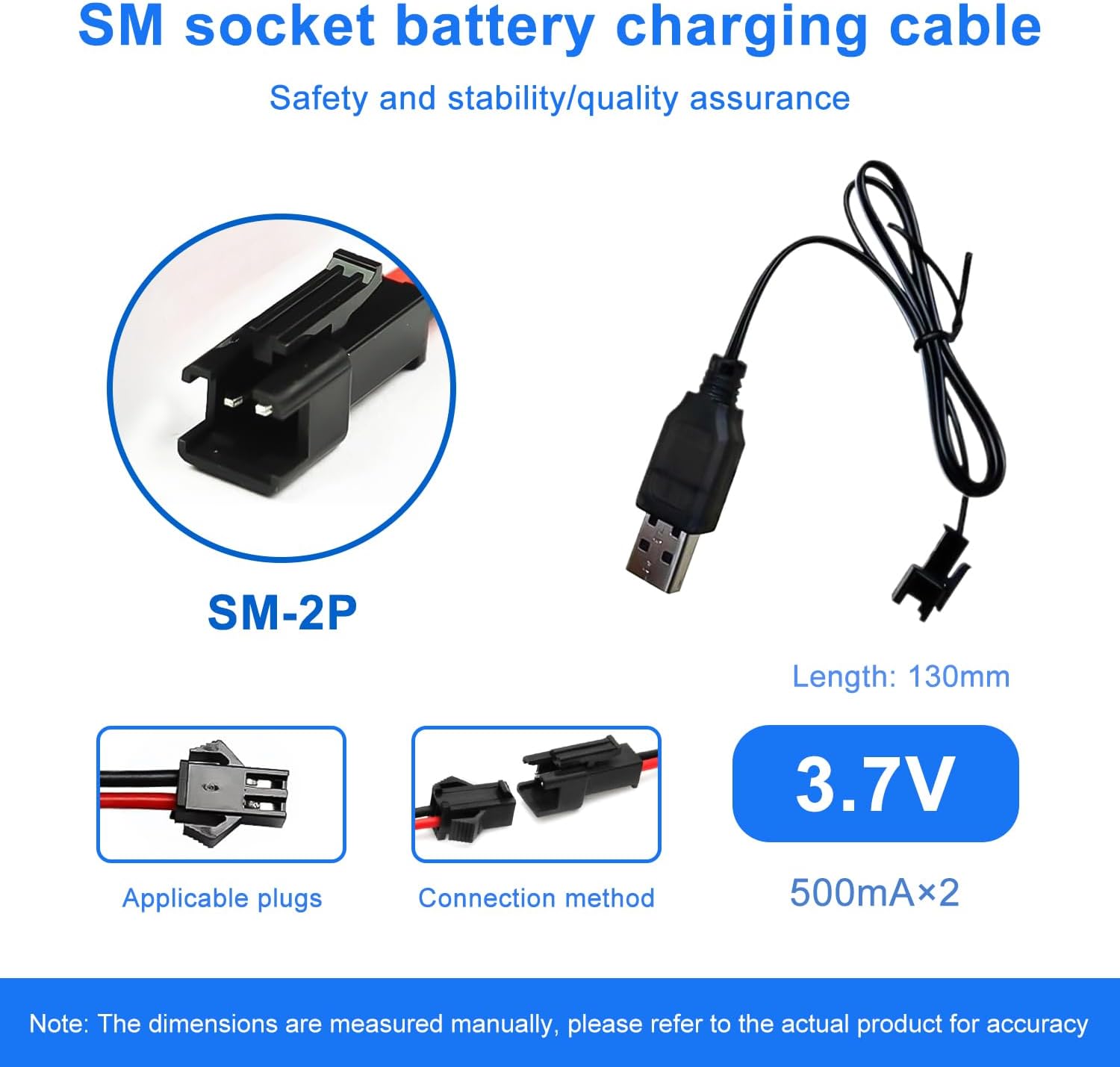 3.7V 500mAh USB Rechargeable Battery SM-2P Plug Replacement for RC Car E35 DE38 DE40 DE50 DE55 TB202 TM141 Toy Cars, Remote Control Cars Boat Vehicle Trucks, SM-JST Adapter