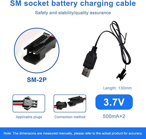 Miniatura 5 de Paquete de 2 baterías recargables SM-2P de 500 mAh 3.7 V con 2 cables de cargador de batería USB de repuesto para juguetes RC, control remoto,