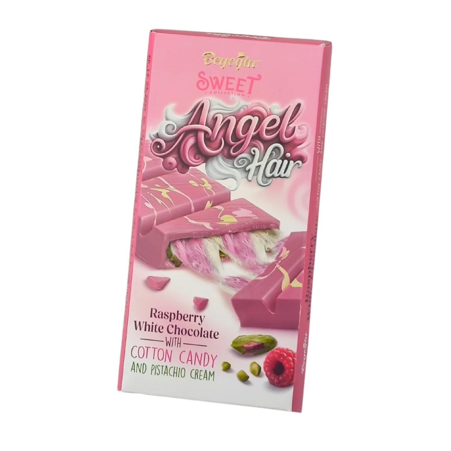 Angel Hair Cotton Candy Chocolate Bar - 6 oz (170 G) Raspberry White Chocolate with Cotton Candy and Pistachio Cream – 6 oz (170 G) (Pack of 1)