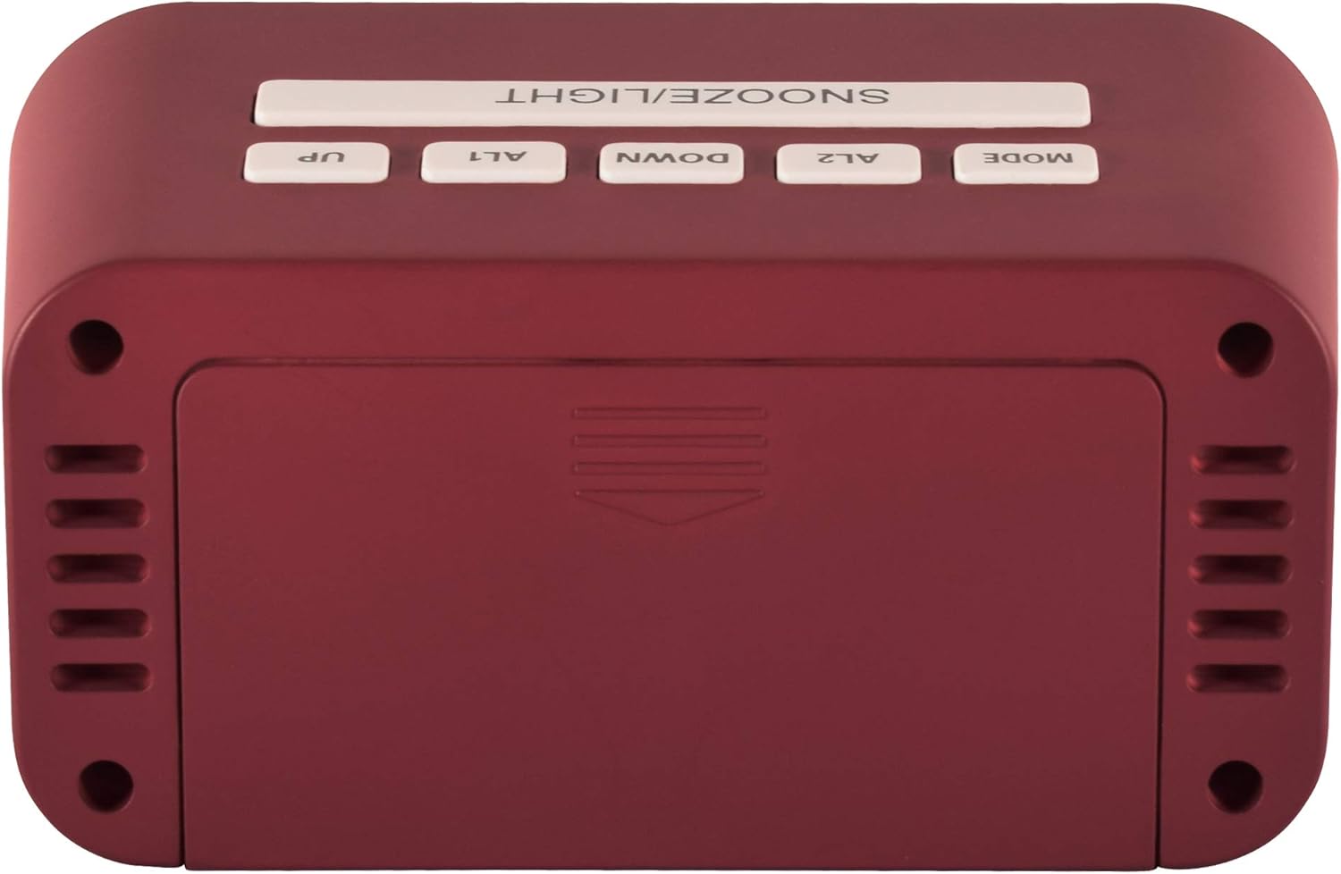 Top-desann view of the Acctim Digital Alarm Clock showing the control buttons: SNOOZE/LIGHT, UP, ALT, DOWN, AL2, and MODE.