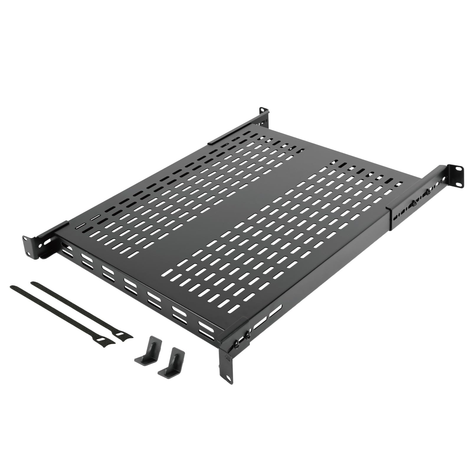 Tecmojo 1U 4-Post Vented Server Rack Mount Shelf,27.6in Deep with Adjustable Depth 19.7-37.4inch,Supports to 242 lbs,Universal Tray for 19 Inch AV/