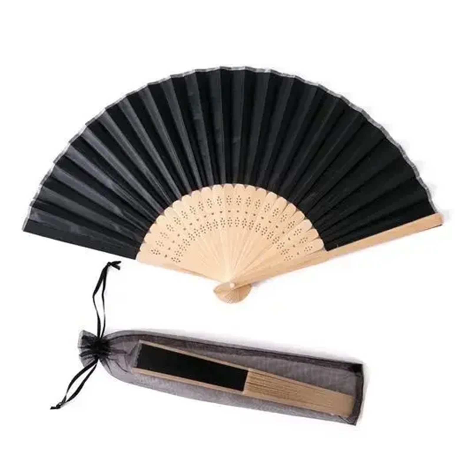 Akdjgfp Black Paper Folding Fans 20Pcs Engraved Silk Hand Fan Wedding Fold Fan Vintage Fans Wedding Favor(Black)