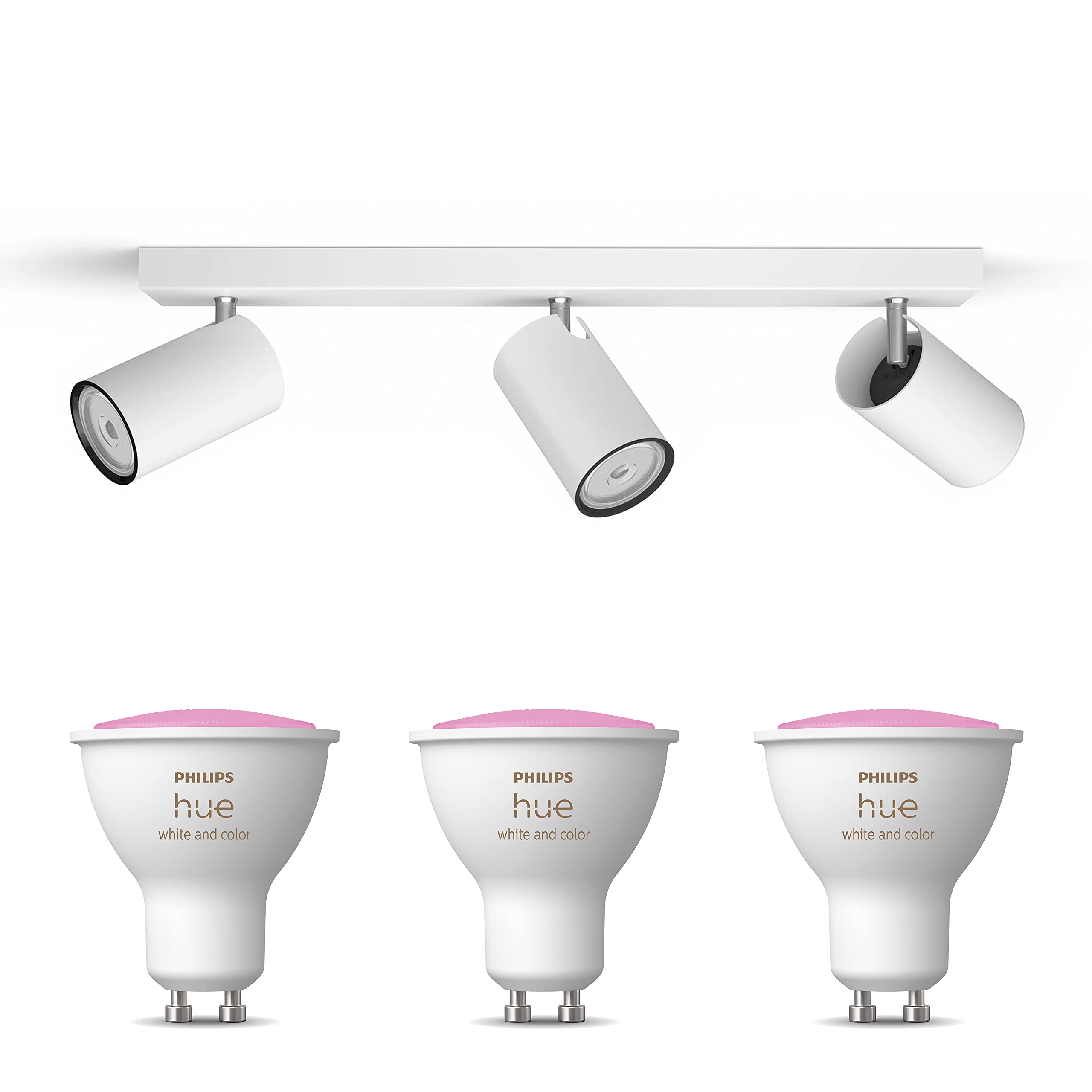 Philips myLiving Kosipo Faretto da incasso Bianco - 3 punti luminosi - Barattoli da incasso Incl. Philips Hue White & Color Ambiance GU10 - Bluetooth