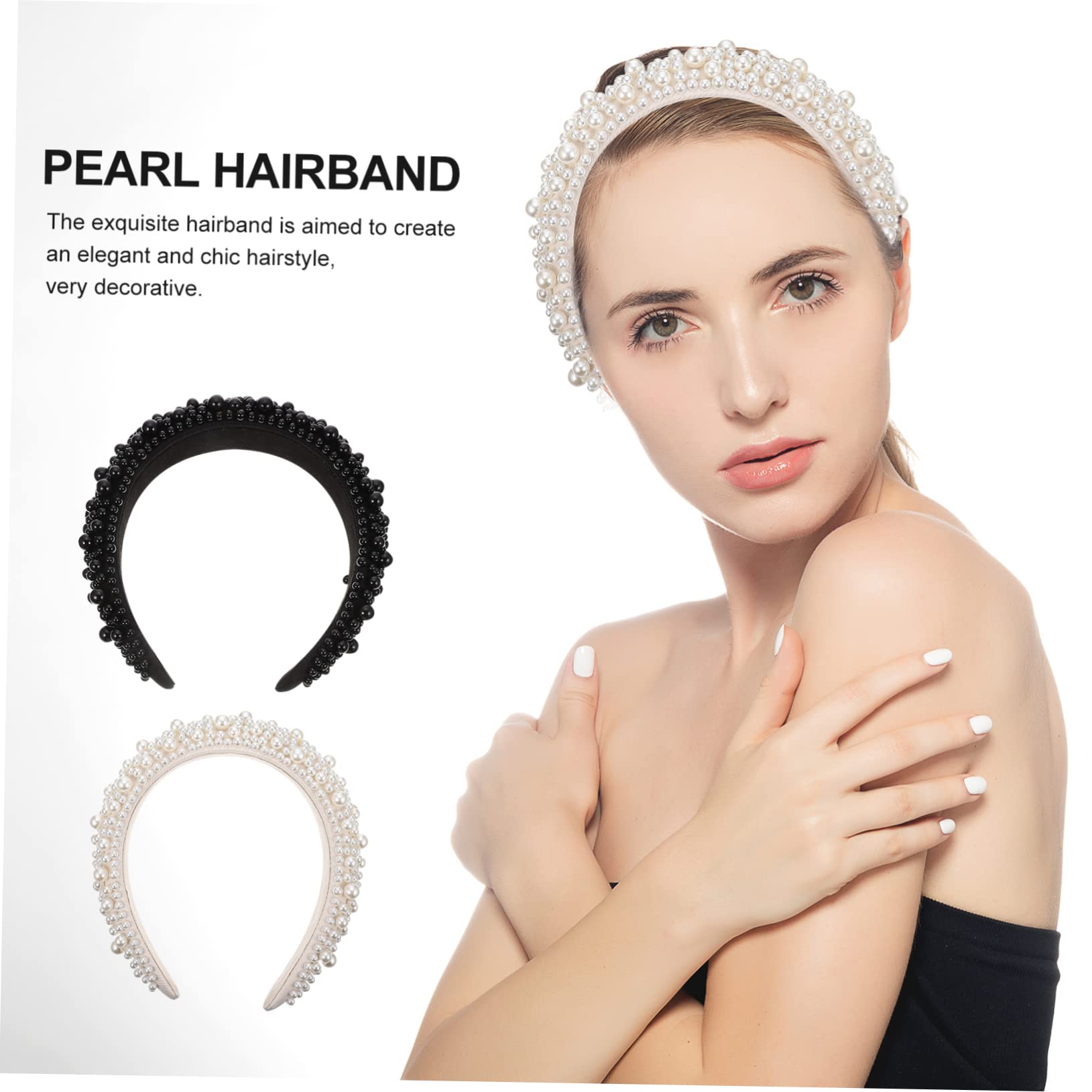 Diadema de Perlas de Espuma Ancha Perlas Grandes, 2 Piezas | Cintillos Pelo Mujer, Diseño Creativo de Perlas para Maquillaje y Adorno Diario