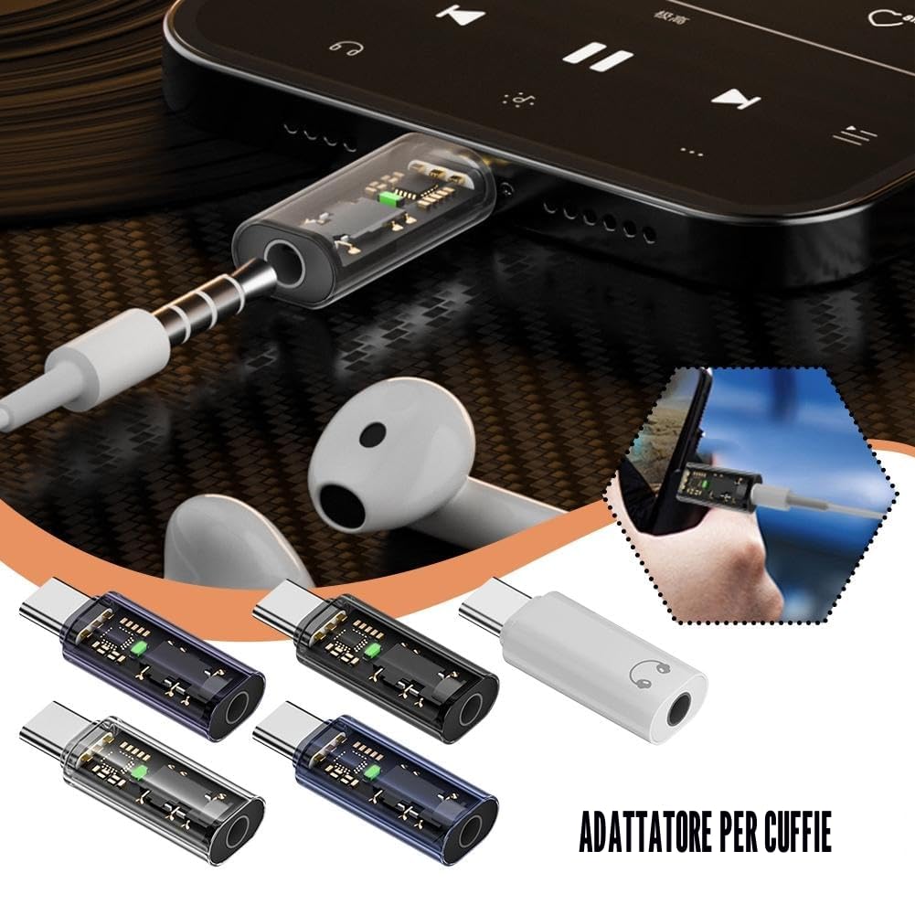 Adattatore da USB-C a Jack 3,5 mm Audio AUX per Cuffie