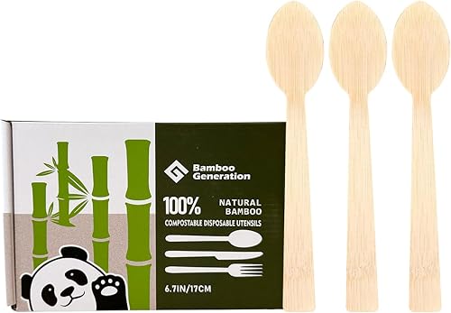Miniatura 7 de Tenedores 100% de bambú  Utensilios desechables, biodegradables y compostables, cubiertos reutilizables o desechables para bodas, campamentos,