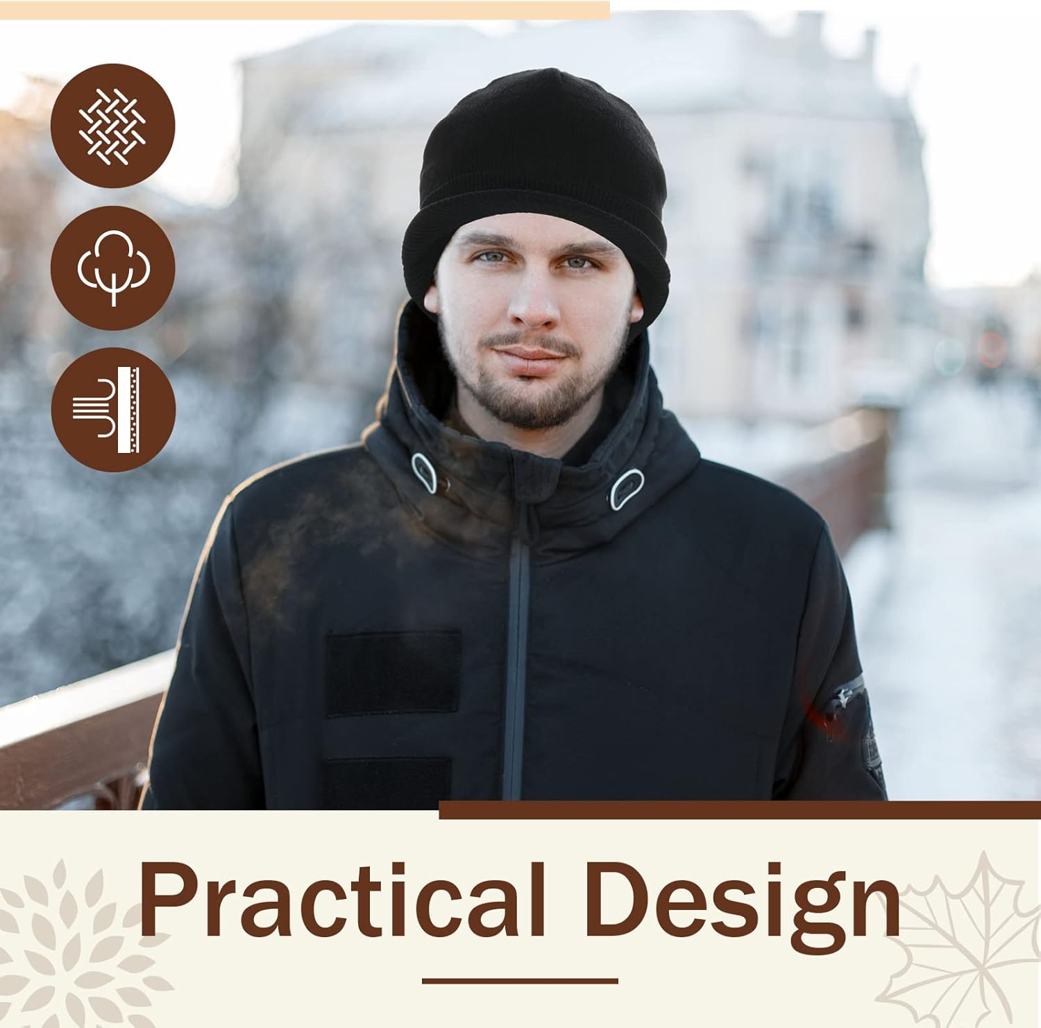 Zhehao 6 Pcs Winter Visor Beanie with Brim Men's Beanie Hat Warm Thick Cap Colorful Brim Hats Double Knitted Cap - Image 6