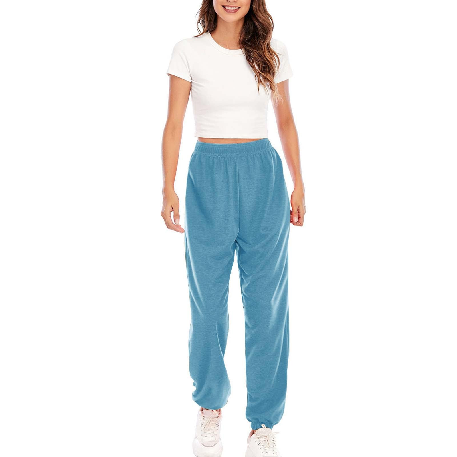 Sweatpants Womens Fall Fashion 2023 Pants Cinch Bottom Joggers Athletic Workout Pants with Pockets Gym Clothes Sky Blue