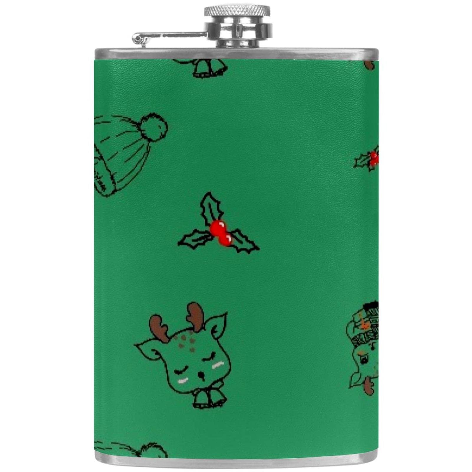 Flasque élan de Noël anti-fuite en acier robuste 237 ml avec entonnoir pratique