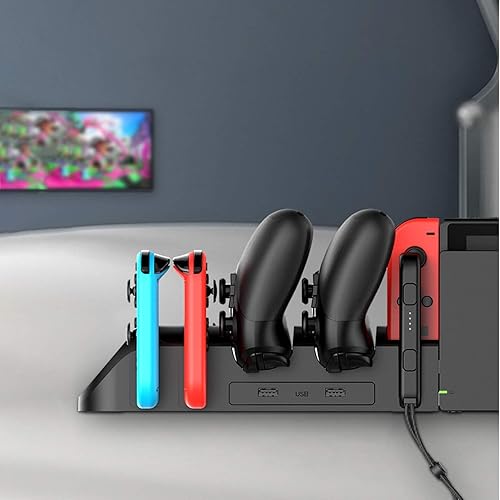 Miniatura 6 de Base de carga para controladores Nintendo Switch - Estación de carga rápida 6 en 1 para 4 Joy-Cons y 2 controladores Pro - Organizador compacto con