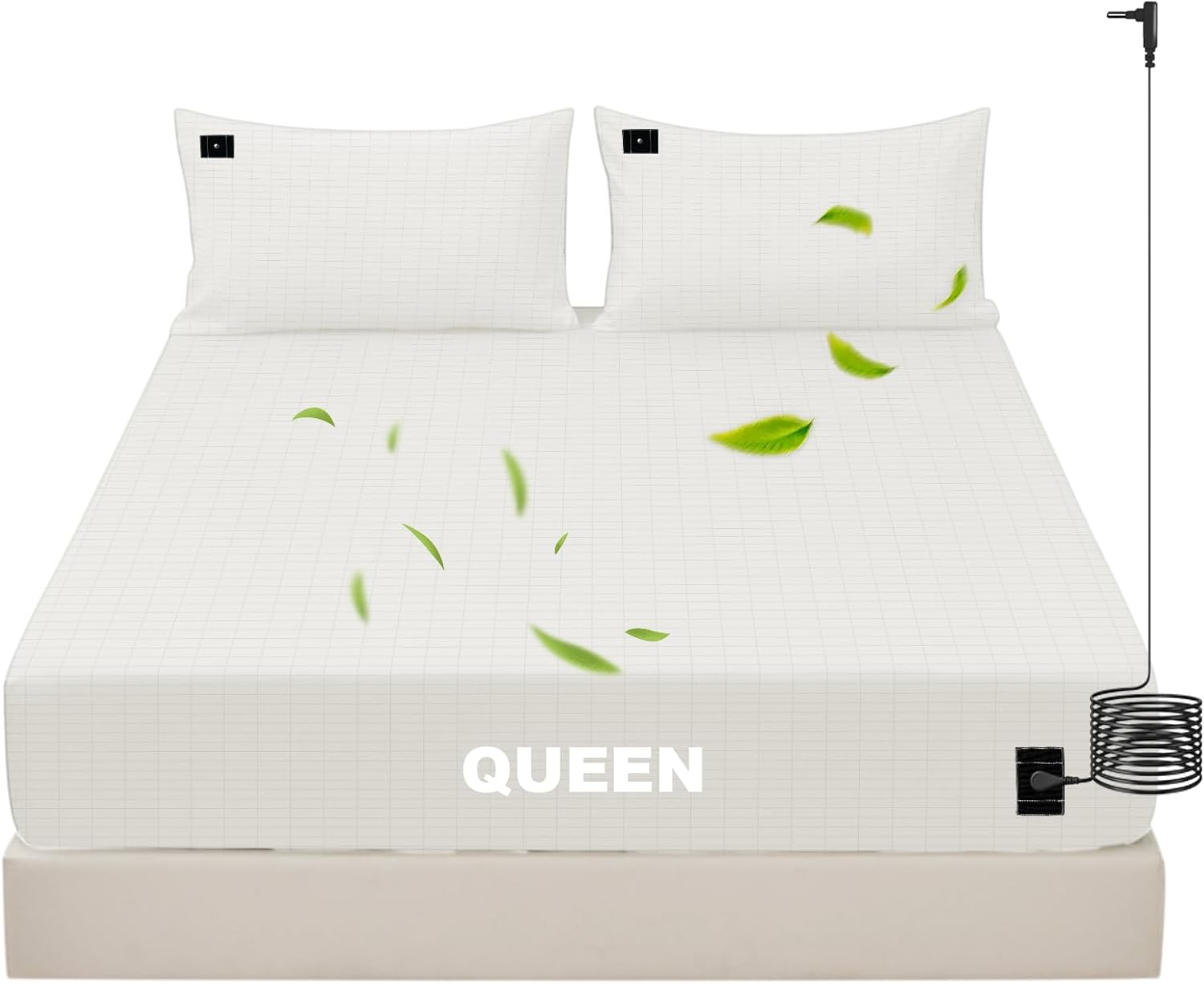 Grounding Sheets Queen,90% Cotton 10% Silver Fiber,Grounded Bed Sheet, Deep Pocket Grounded Bed Sheet, Improve Sleep (Queen)