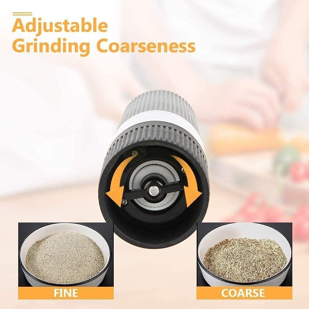 Salt and Pepper Grinders Battery Powered Set - Shakers with Adjustable Coarseness for sea Salt, Black Peppercorn, or Spices - Salt and Pepper Mill Set - 2 Pcs