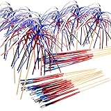 FOIMAS 100pcs 4th of July Cocktail Picks,Patriotic Firework Bamboo Toothpicks Sticks for Appetizers Fruit Food Cake Independence Day Party Decoration Supply,Red White and Blue