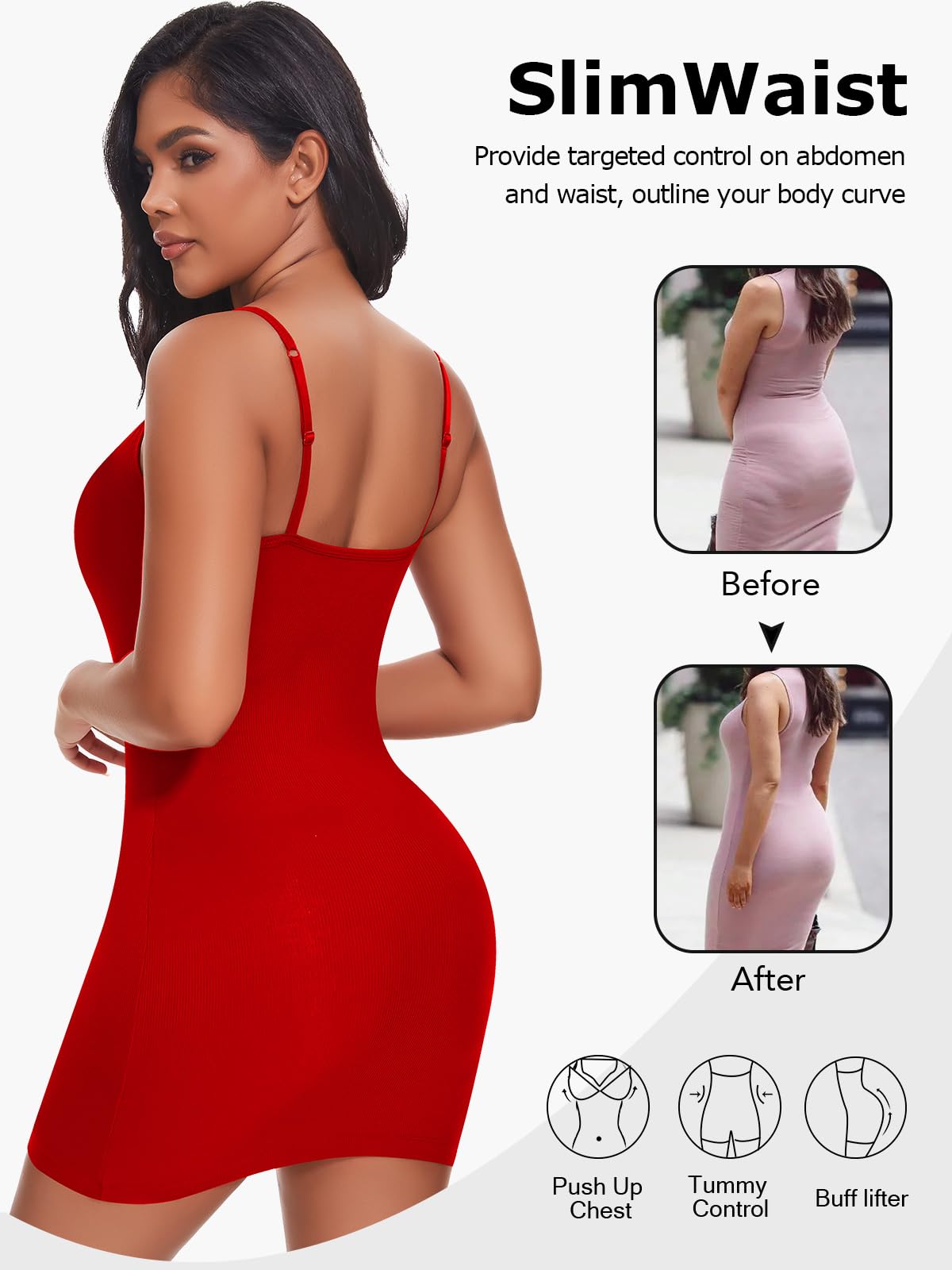 SHAPERIN Robe Sculptante Femme Robe Gaine Ventre Plat Amincissante Bodycon Mini Dress avec Bretelles Réglables