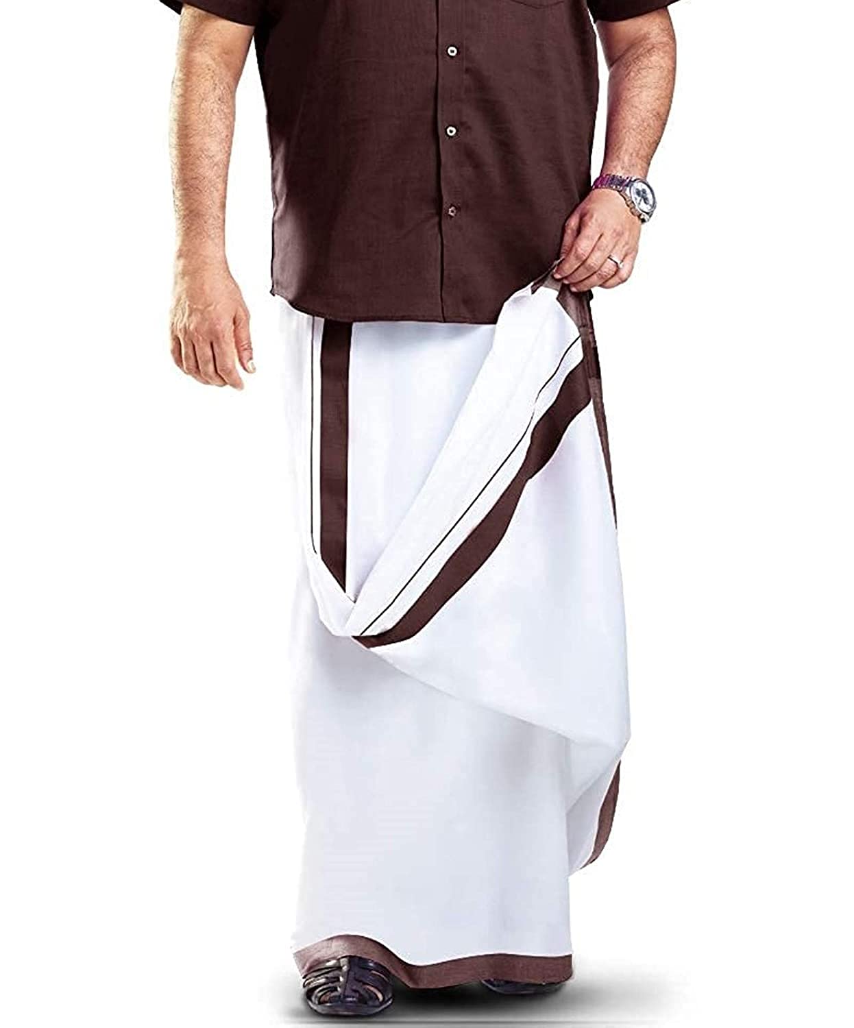 ragini V Men's Pure Cotton Double Dhoti (White With Colour Border_4m)-picture-38