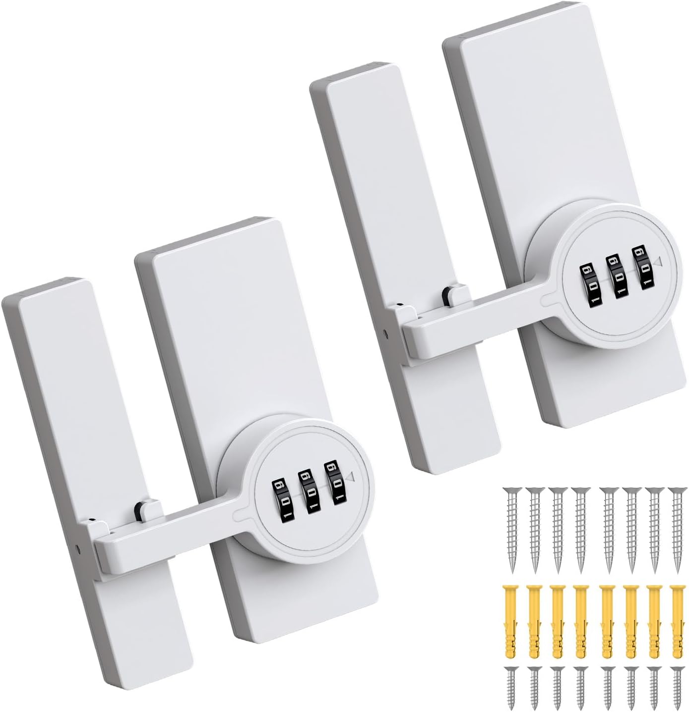 Keyless Password Barn Door Lock, 180 Degree Adhesive Cabinet Lock with 3-Digit Combination, Sliding Flip Door Latch with Glue and Screws for Gate, Closet, Shed, Pantry, Bedroom (White-2pcs)