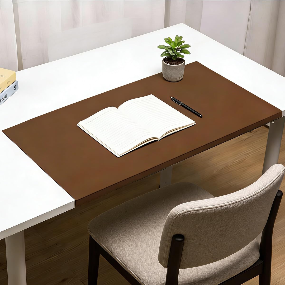 Large Desk Pad with Edge Protector, Leather Extended Keyboard Mouse Mat, Waterproof Desk Blotter Pad Table Protector for Office Work Writing Study (Brown,120x60cm) โ image 1