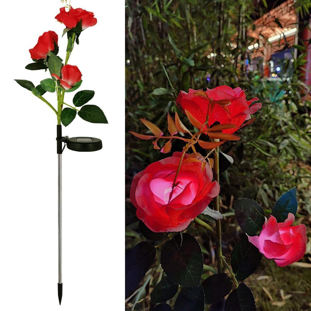 AAOTE Solar Rose Lights,Solar Flowers Garden Lights,3 Heads Rose Light Outdoor Waterproof,Solar Pathway Lights Garden Stake Lights for Lawn, Patio, Backyard