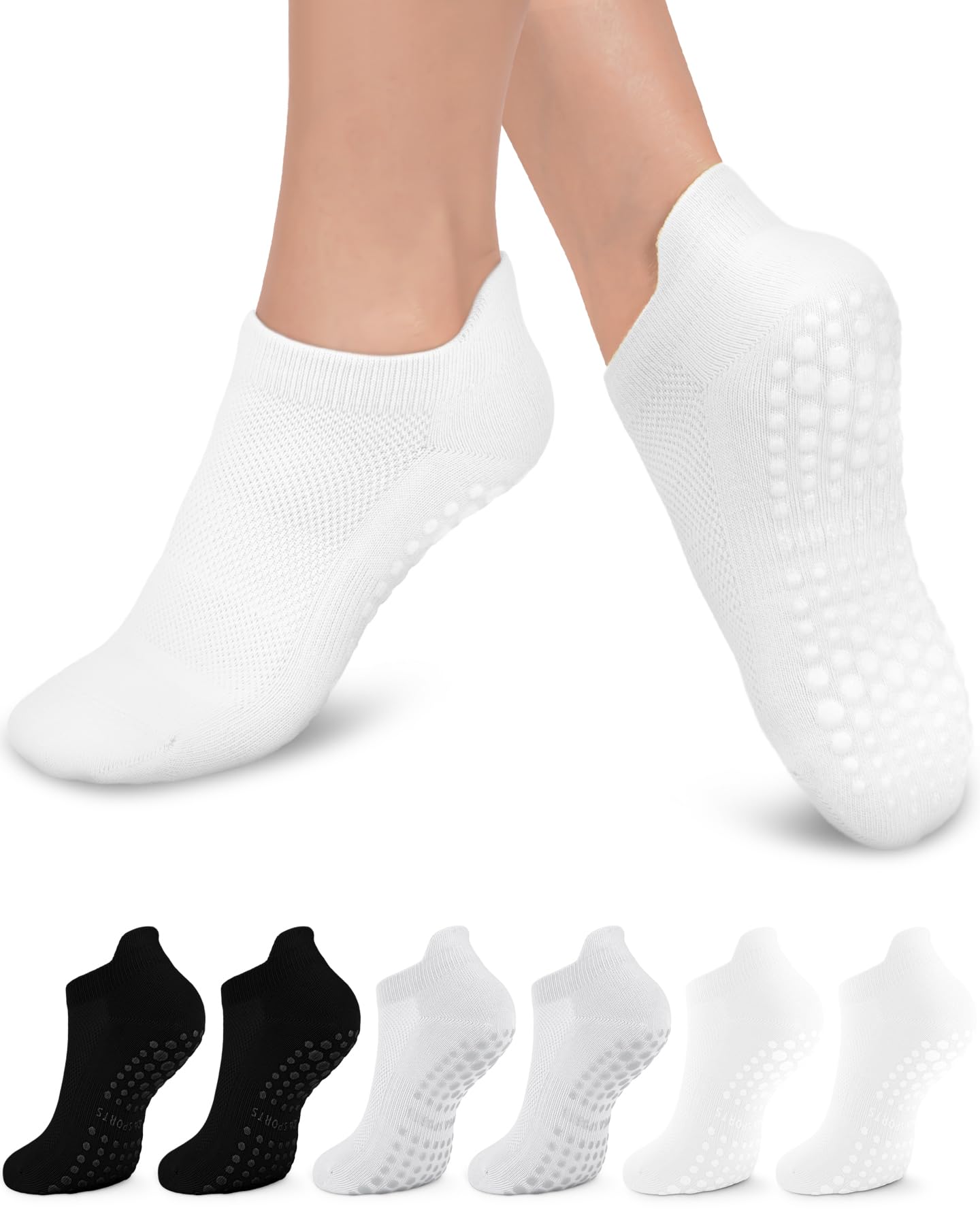 Aoliks 6 Pairs Pilates Grip Socks for Women, Non-slip Yoga Athletic Socks for Barre Ballet Barefoot Workout Hospital