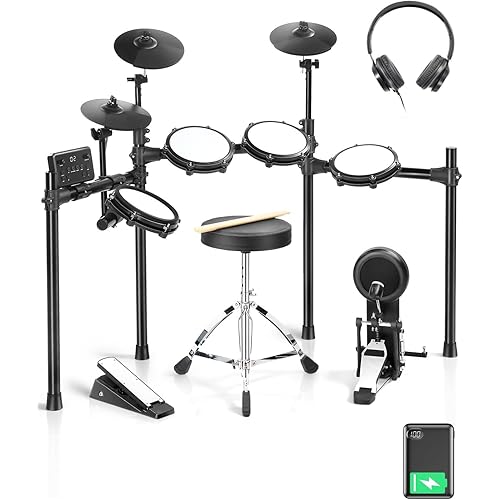 Ktaxon Electronic Drum Set with 3 Smart Coaching, Dual Zone Triggering, Type-C Charging, USB MIDI, Intuitive Panel, Low-noise Pedal, Headphones, Sticks and Velcro, Electric Drum Set for Adults(Full)