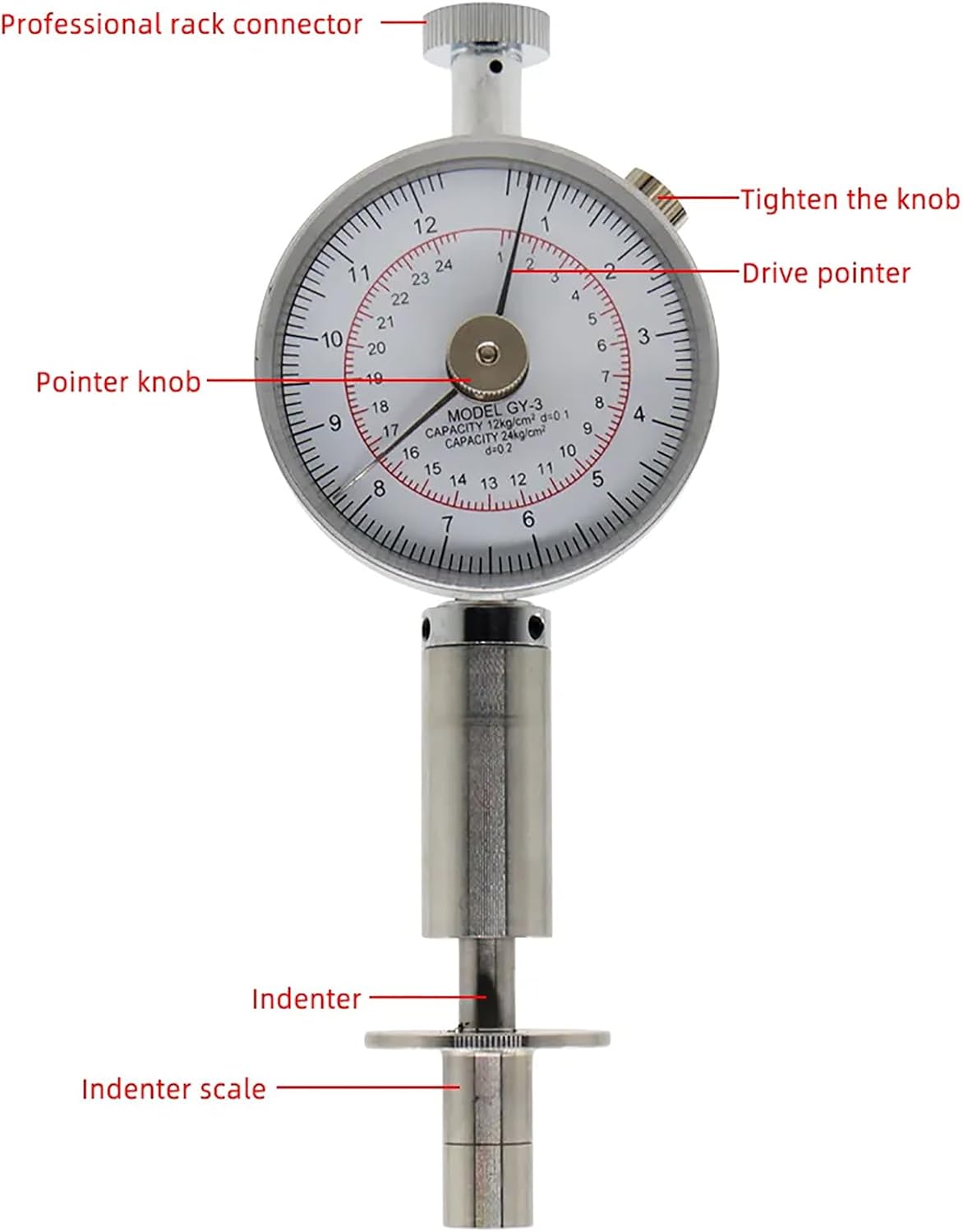 Fruit Hardness Tester, Fruit Hardness Meter with Alloy Probe, ±0.1 Accuracy and 11mm Scale Value, High Precision and Fast Response, Clear Scale and Easy to Read, for Planting and Research