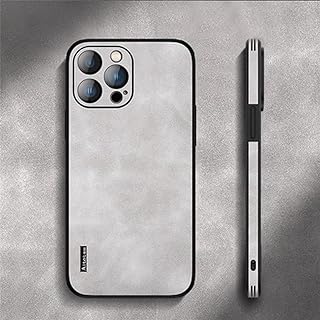 FCSWEET Capa compatível com iPhone 13 Pro MaxCase, capa de silicone de couro legítimo de carneiro + armação de metal + lente de vidro, capa de proteção total antiderrapante para homens e mulheres  