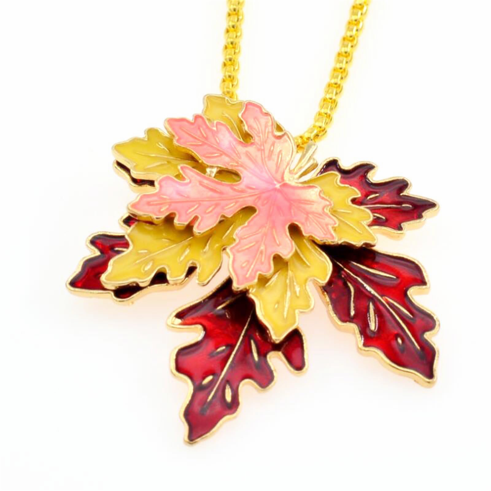 swglcowo Maple Leaf Crystal Pendant Necklace Gold Plated Fall Red Leaves Glitter Rhinestone Cubic Zirconia Chain Necklace for Women Autumn Festival