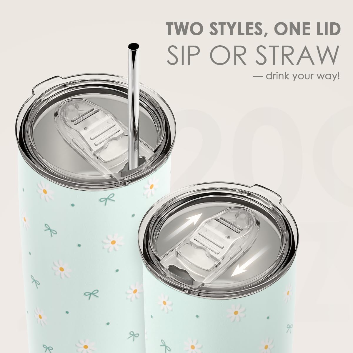 SANDJEST Daisy Tumbler 20oz, Stainless Steel Travel Cup with Lid, Floral Insulated Coffee Mug, Daisy Gifts for Women Girls Friends Sisters on Birthday Christmas - Image 5