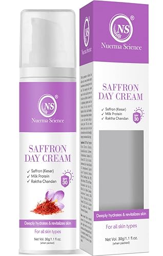 Nuerma Science Azafrán (Kesar) Crema de día con proteína de leche y Rakhta Chandan para blanquear la piel (1.06oz)