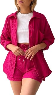 4 3 Mujeres Sólido Primavera Cuello Plisado Manga Larga Camisa Cintura Alta Cordón Pantalones Cortos Gran Moda Casual Conjunto Pijama Mujer -