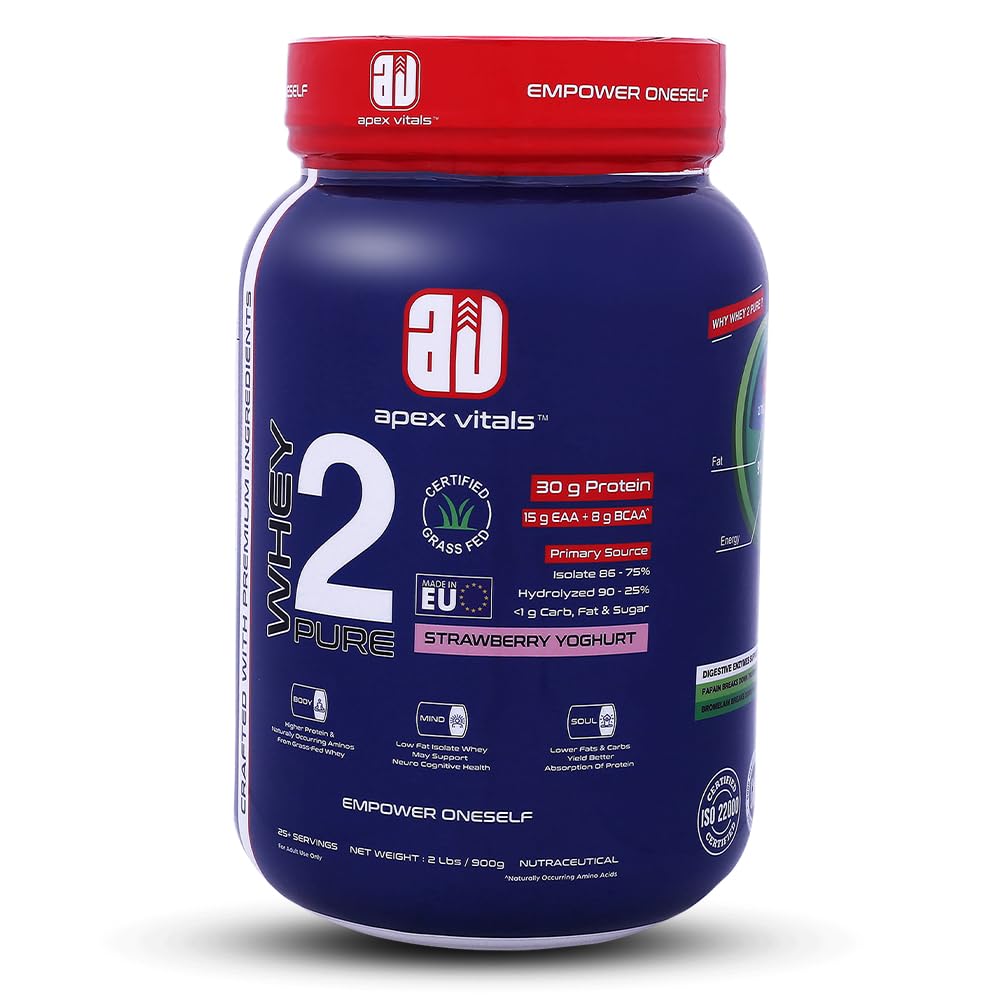 Whey 2 Pure Isolate | Whey Protein Isolate & Hydrolyzed Blend | 30g Protein 15g EAA & 8g BCAA | Grass-Fed Whey | Digestive Enzymes | FDA Approved | Strawberry Yoghurt | 2lbs-image-34