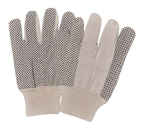 Ateret 12 Pairs Cotton Canvas Safety Work Gloves With Black Pvc Dots On Palm For Painter Mechanic Industrial Warehouse Gardening Construction #TOP12