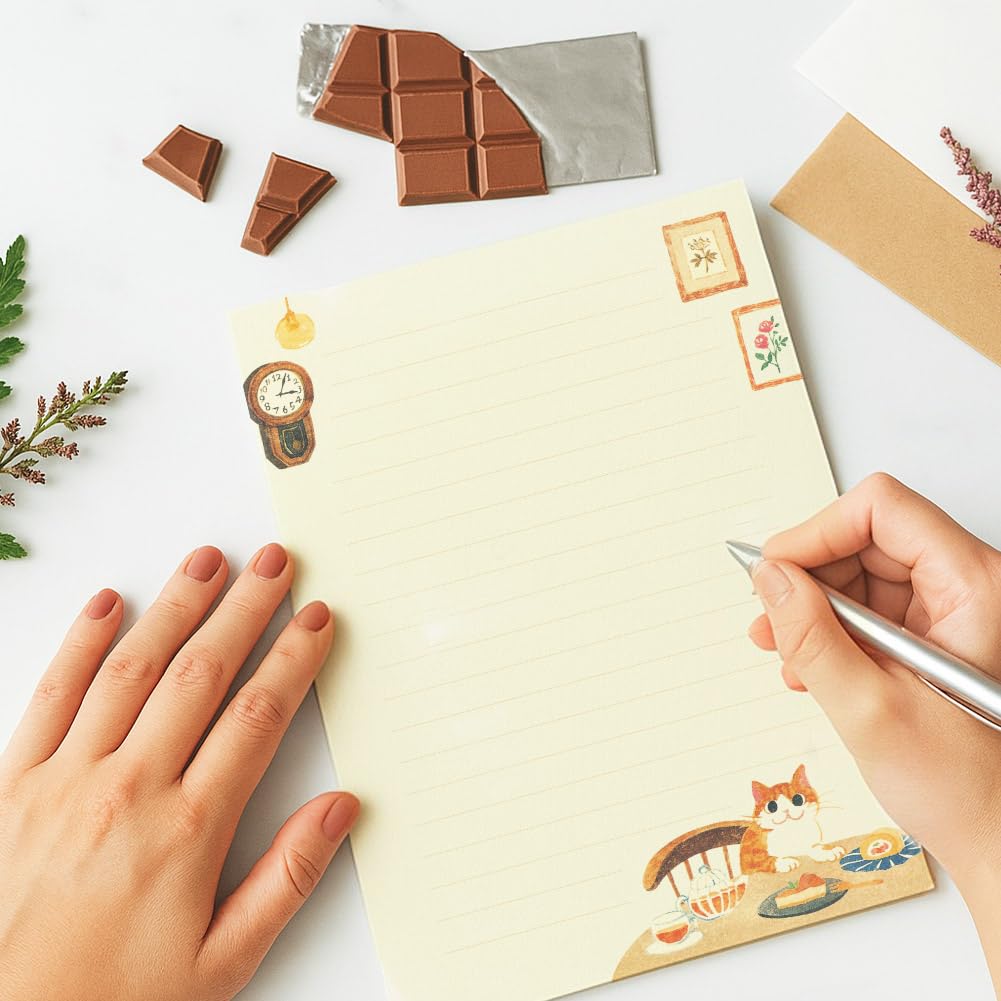 72 Pieces Cute Cat Writing Paper and Envelopes, 8.3x5.6 Inch Stationery Set, 48 Lined Sheets & 24 Envelopes, Kitty Design for Letters, Invitations, Gifts, Holidays, Party Notes