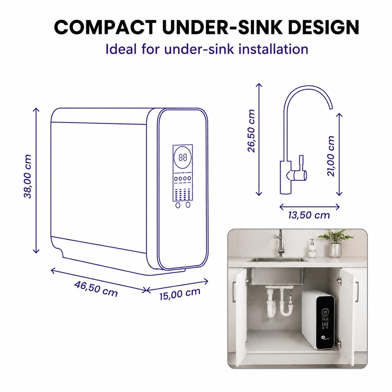 Bbagua Home Direct Flow 1000 GPD, Osmosi Inversa Senza Serbatoio con Rubinetto, Depuratore d’Acqua Sotto Lavello