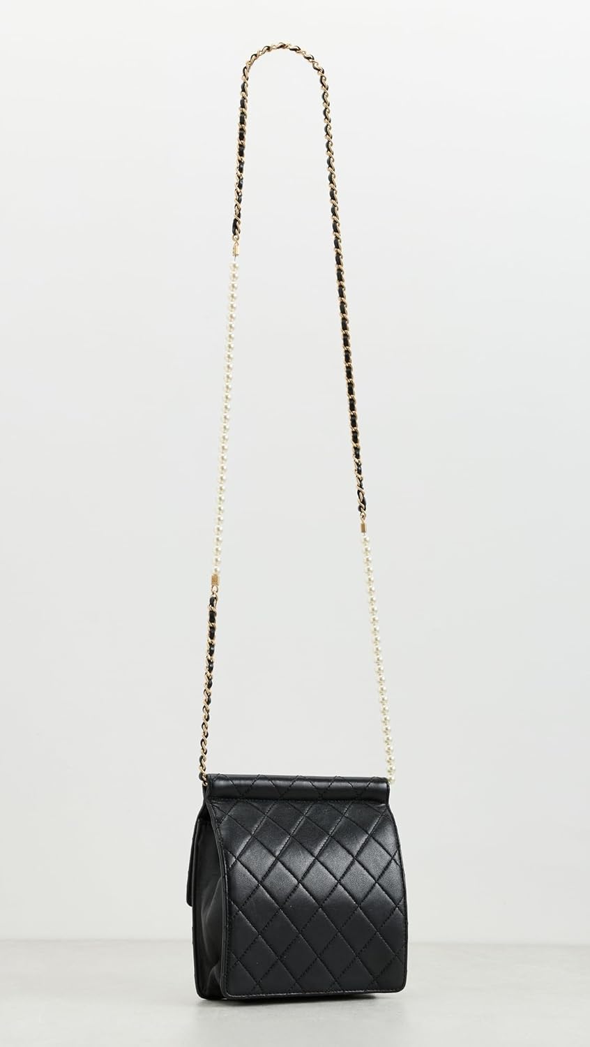 WHAT GOES AROUND COMES AROUND Women's Pre-Loved Chanel Black Lambskin Chic Pearl Chain Flap Shoulder Bag - Image 5